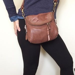 Junior Drake Cross Body Bag Zipper Studded Brown